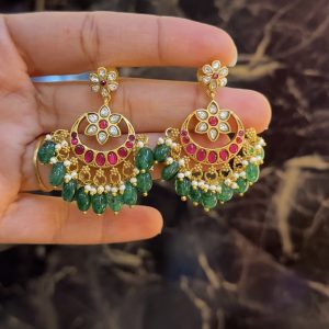 Emerald Crescent Jadau Kundan chandbali Earrings