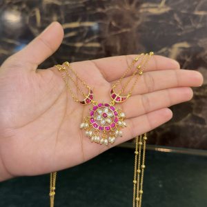 LJ01014- jadaukundan 3line chain with pendant