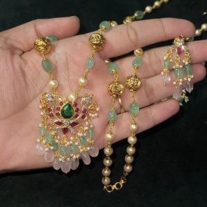 LJ01020-Gold replica beads chain with locket set