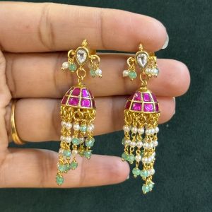 LJ01021-jadaukundan pearls hanging jumkas
