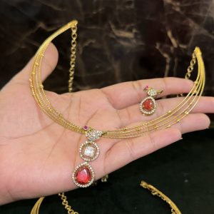 LJ01042- Ruby pendent set with hasli