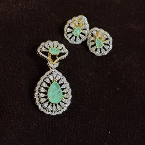 LJ01054-Sea green AD pendent with earrings