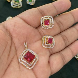 LJ01055-Ruby pendent with earrings