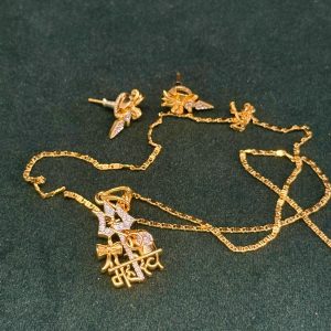 LJ01057- Trishul locket chain with earrings