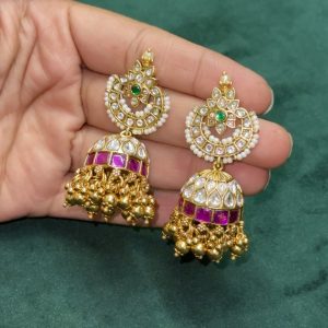 LJ01074-Light weight jadaukundan Replica jumka