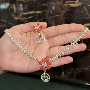 LJ01078-Coral Neckset in CZ Finish