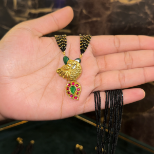 LJ01085-jadaukundan peacock  blackbeads