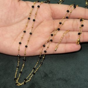 LJ01089- 2 line Black beads chain 16-18 inches