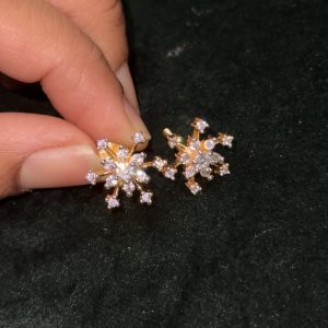 LJ1106- AD flower studs with screw back in premium gold polish