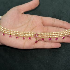 LJ1118-SWAROVSKI PEARL CHOKER WITH RUBY PENDENT