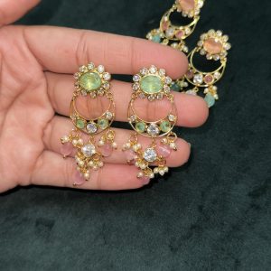 LJ1119-POLKI CHANDBALI PASTEL GREEN