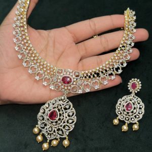 LJ1125-RUBY NECKLACE WITH EARRINGS