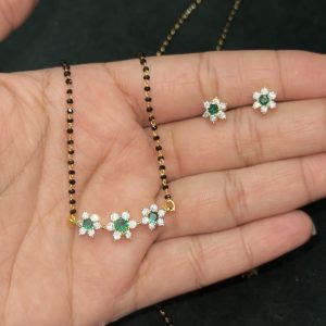 LJ1133-Green Flower Blackbeads Chain