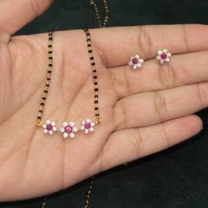 LJ1133-Ruby Flower Blackbeads Chain