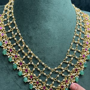 LJ1137-Jadau jali necklace