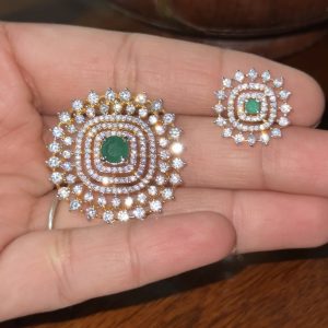 LJ1155-AD GREEN PENDENT WITH EARRINGS