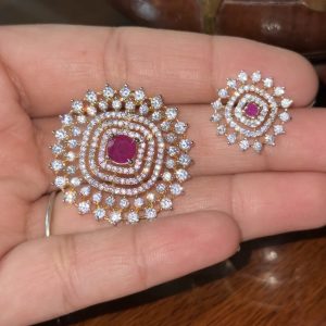 LJ1155-AD PINK PENDENT WITH EARRINGS