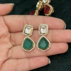 LJ1167- PREMIUM VICTORIAN MOSSONITE DROP EMERALD GREEN EARRINGS