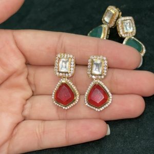 LJ1167- PREMIUM VICTORIAN MOSSONITE DROP RUBY EARRINGS