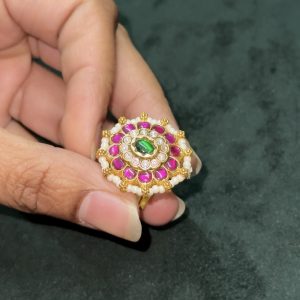 LJ1181- JADAUKUNDAN FLOWER FINGER RING 1