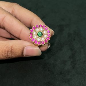 LJ1181- JADAUKUNDAN FLOWER FINGER RING 2