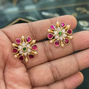 LJ1186-JADAUKUNDAN FLOWERSTUDS WITH SCREWBACK