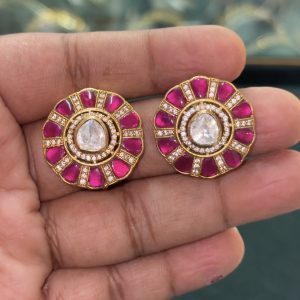 LJ1189-MOSSONITE KUNDAN EARSTUDS