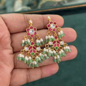 LJ1190-JADAUKUNDAN HANGING EARRINGS