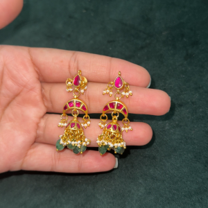LJ1193-JADAUKUNDAN CHAND HANGING EARRINGS WITH SCREW BCAK