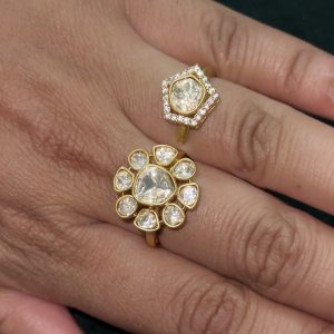 LJ1194-MOSSONITE DOUBLE FINGER  COCKTILE RING