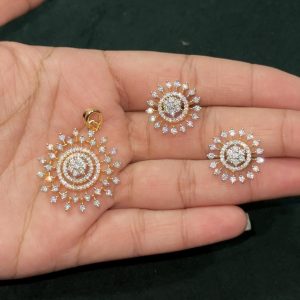 LJ1198-DUAL PLATING DIAMOND LOOK PENDENT SET