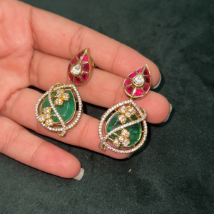 LJ1201-JADAUKUNDAN MANGO EARRINGS IN VICTORIAN FINISH