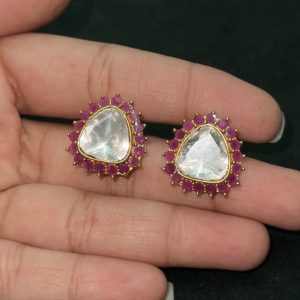 LJ1208-MOSSONITE WITH RUBY STUDS