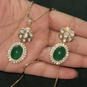 LJ1217-GREEN MOSSONITE PENDENT CHAIN WITH EARRINGS