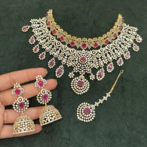 LJ1211-AD pink choker in premium finish with screw back jumka and Matti