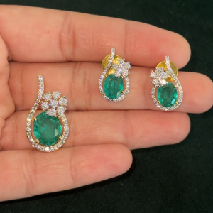 LJ1244-EMERALD GREEN PENDENT WITH EARRINGS