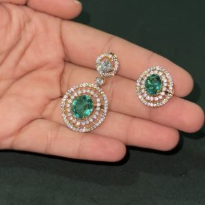 LJ1247-EMERALD AD GREEN PENDENT WITH EARRINGS
