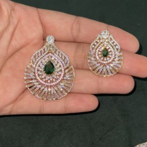 LJ1254-AD Green pendent with Earrings