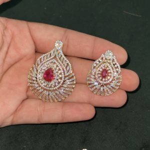 LJ1254 -AD Pink pendent with Earrings