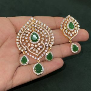 LJ1256-Green AD pendent with earrings
