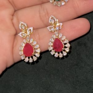LJ1263-PINK HANGING EARRINGS