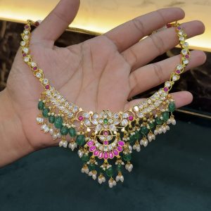 LJ1278-JADAUKUNDAN MOSSONITE NECKLACE
