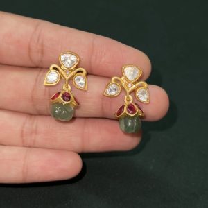 LJ1280-Jadaukundan with mossonite Earrings