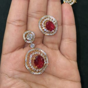 LJ1247-AD RUBY PENDENT WITH EARRINGS