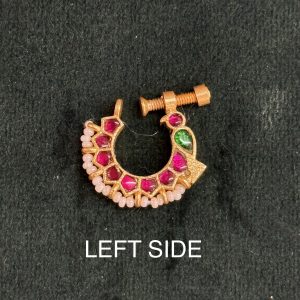 LJ1291-jadaukundan RED nose ring (LEFT SIDE)