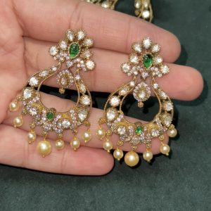 LJ1293-(GREEN)VICTORIAN MOSSONITE CHANDBALI EARRINGS