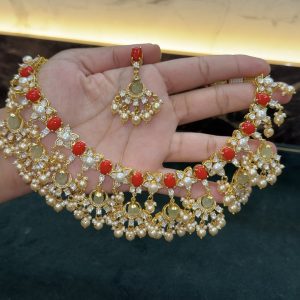 LJ1295-Coral Polki NeckSet