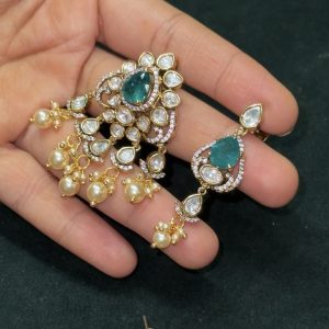 LJ1306-Victorian mossonite pendant with screwback earrings