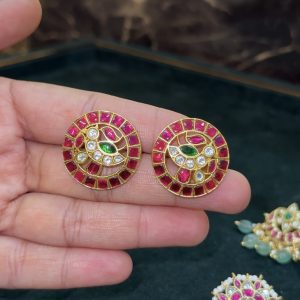 LJ1037-JADAUKUNDAN PEACOCK STUDS WITH SCREWBACK