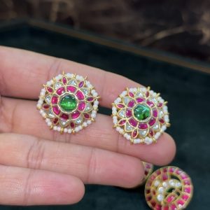 LJ1307-JADAUKUNDAN PEARL MULTI COLOR STUDS WITH SCREWBACK